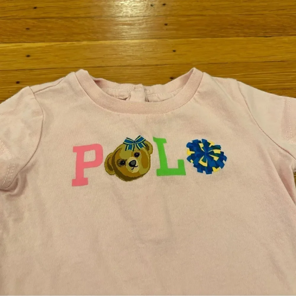 Ralph Lauren Polo Bear Cheer Cheerleading light pink short sleeve tee shirt